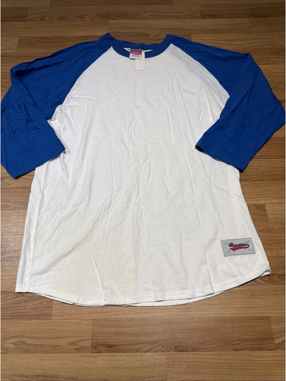 Champion T1397 Baseball Raglan Shirt Men’s XL Blue White NWT Rare Logo Patch
